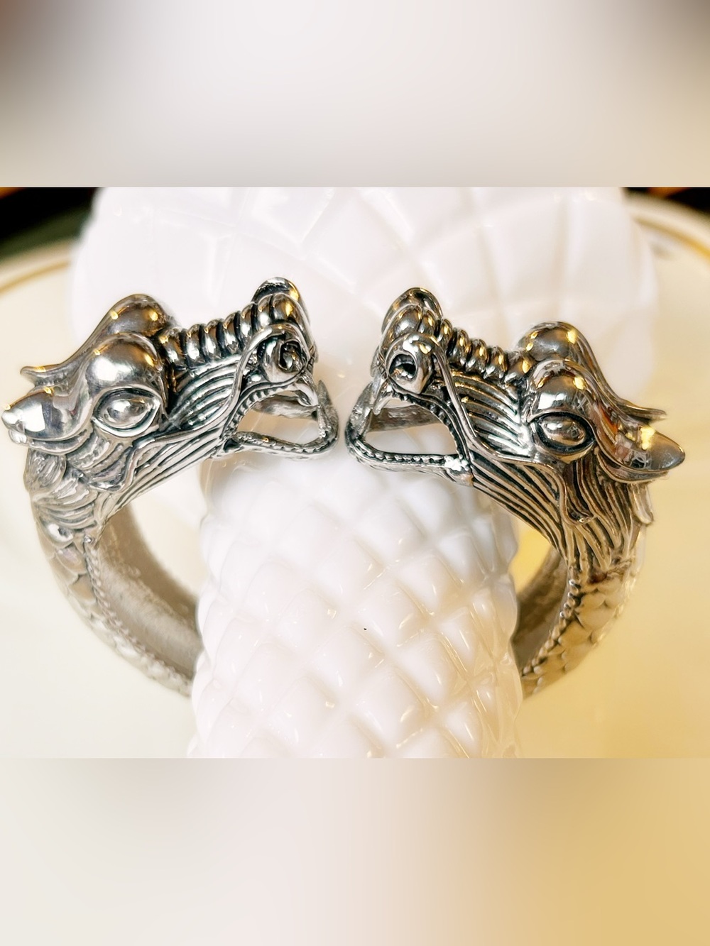 Viking Double Dragon Head Cuff Bracelet, Mythical Gothic